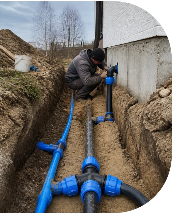 Монтаж наружного водопровода на участке под ключ в Тихвине